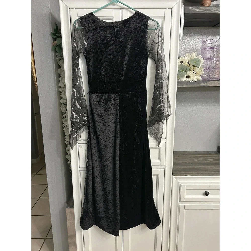 PreTeen Which Black Velvet Celestial Moon Star Costume Dress sz 10/12